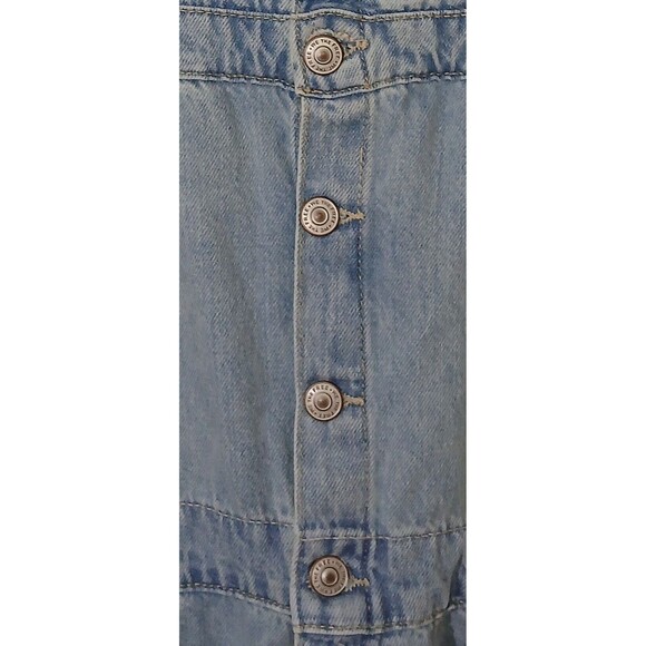 Free People We The Free Denim Pinafore Dress Light Wash Button Front Mini Large - Picture 9 of 16
